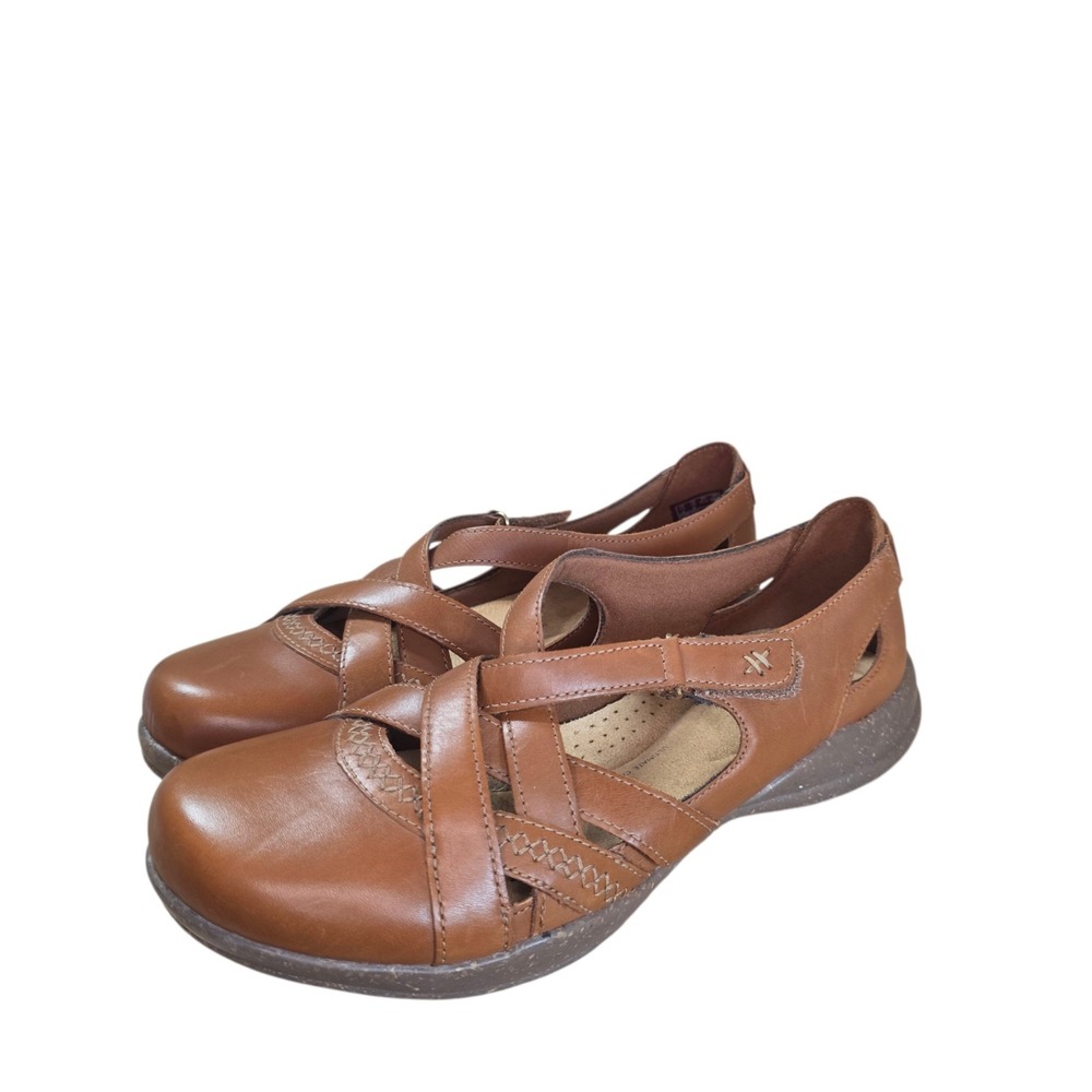 Clarks Roseville Leather Mary Jane Comfort Shoes Womens 10 Brown Hook Loop